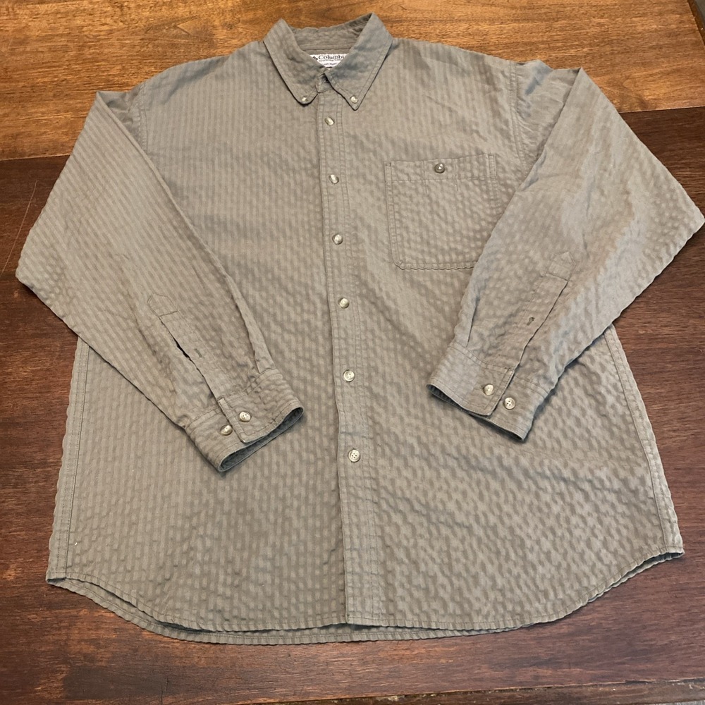VTG‎ Columbia Olive Green Button Down Long Sleeve Shirt Large